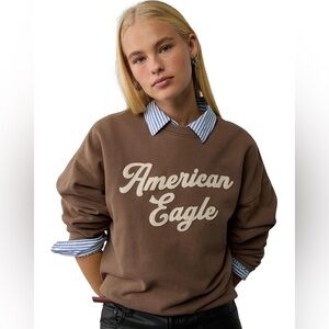 American Eagle Logo Graphic Relaxed Crew Neck Sweatshirt in Brown size Large